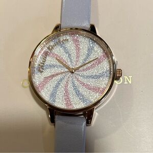 Olivia Burton Watch With 34mm MultiColored Candy Face & Lalic Leather Band